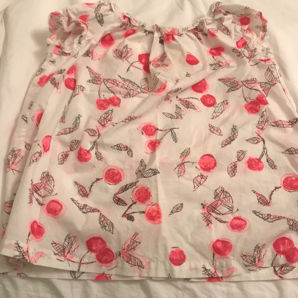 Girls dress. Pink cherries and ruffle neckline.